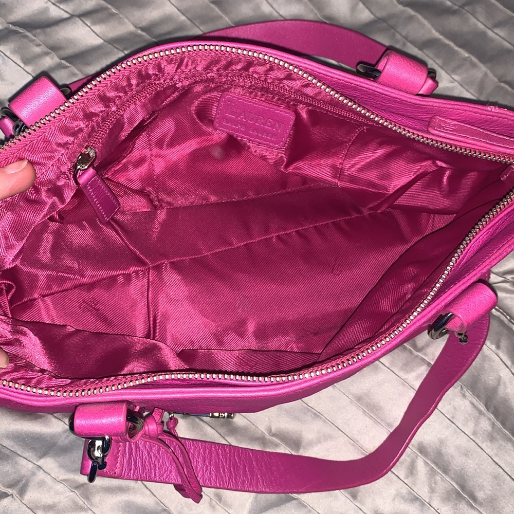 Lauren Ralph Lauren hot pink leather handbag purse - Picture 6 of 12